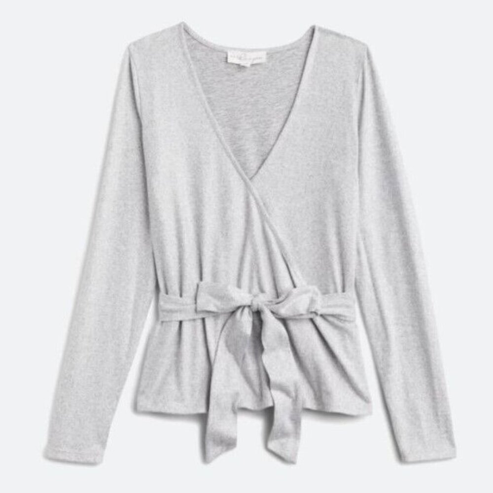 Brea Canyon Maryam Wrap Top Size Large Heather Grey Surplice Brushed Knit Belted